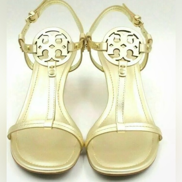 Gold 60mm, Miller Tory Burch Wedge Sandals - worn twice. - Picture 4 of 8
